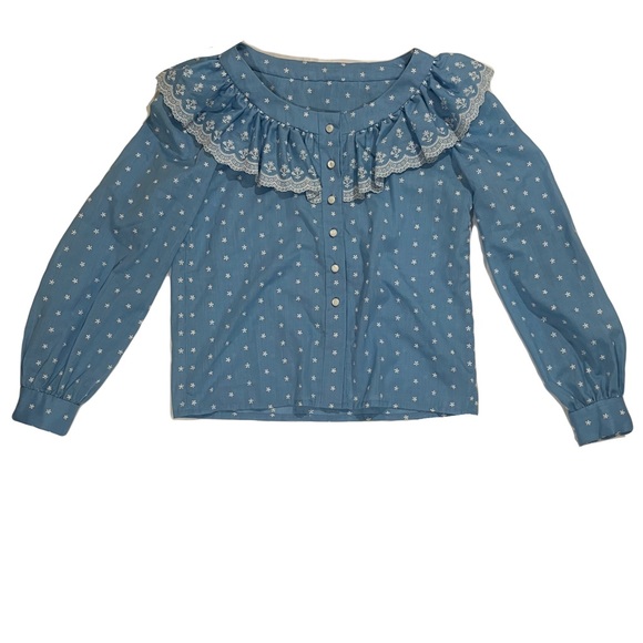 Vintage Tops - blue and white vintage frilly rodeo blouse